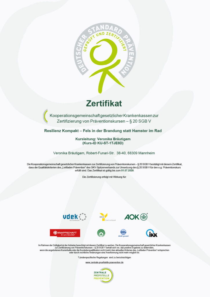 Zertifikat: Resilienz Kompakt - Fels in der Brandung statt Hamster im Rad